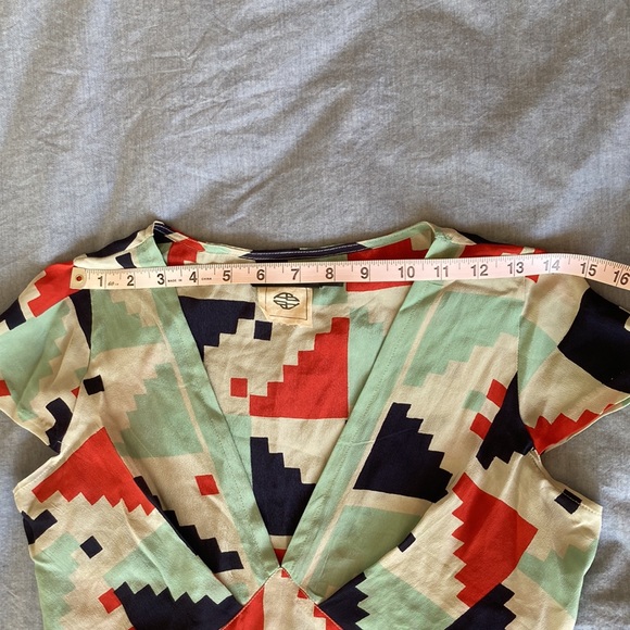 **SOLD** Blue, green, red pattern silk dress - Picture 6 of 8